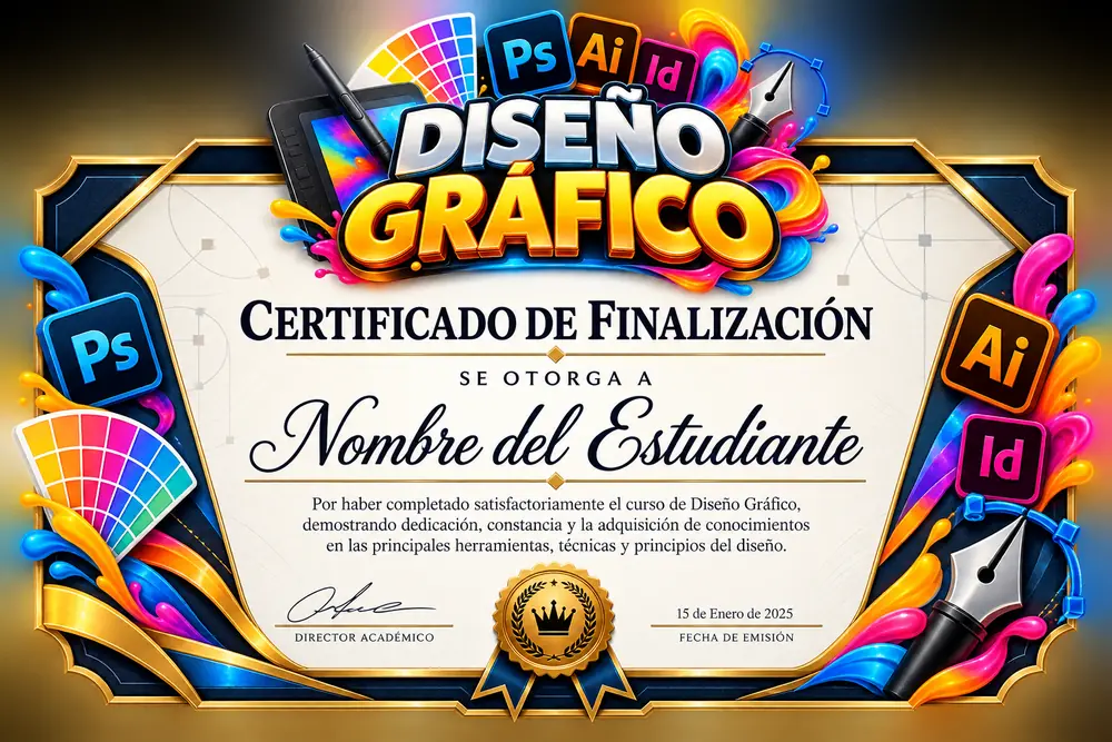 Certificado de finalización del Mega Pack de Diseño Gráfico