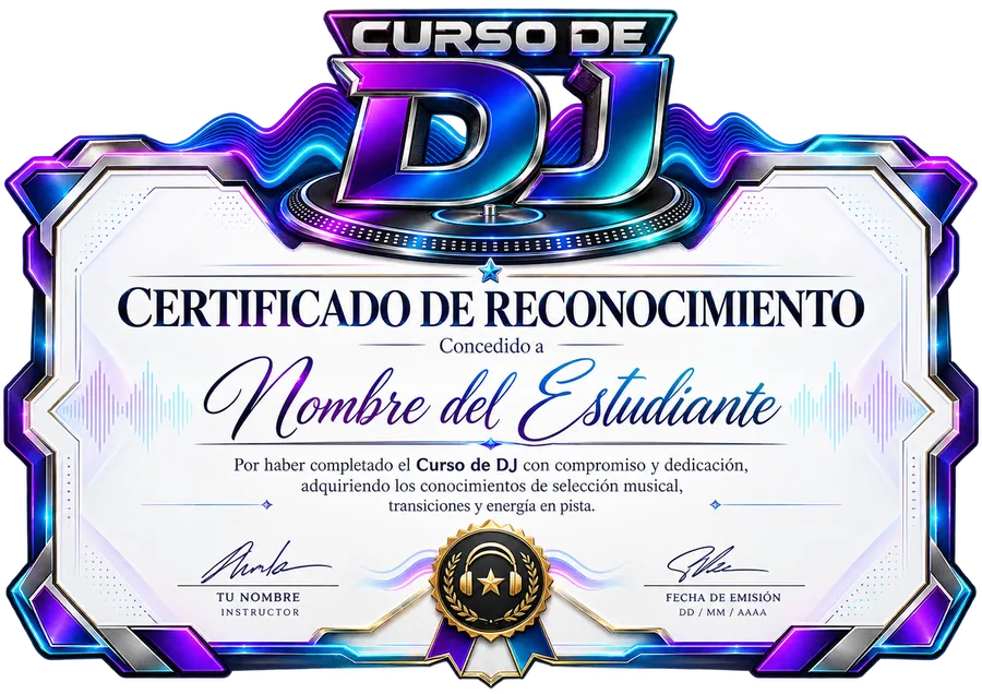 Certificado de finalización del Curso de DJ