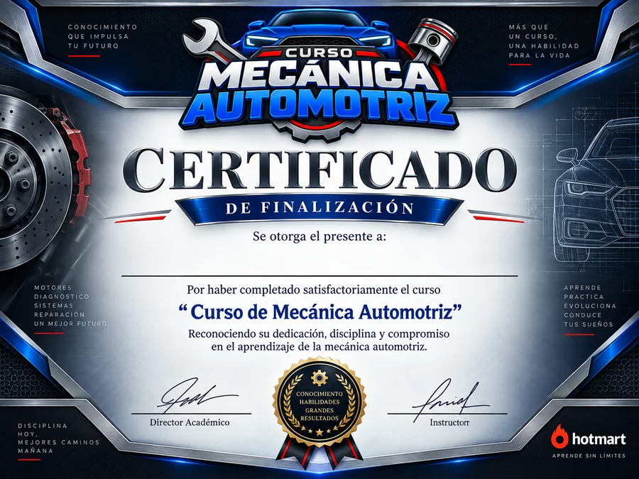 Certificado de finalización del Curso de Mecánica Automotriz
